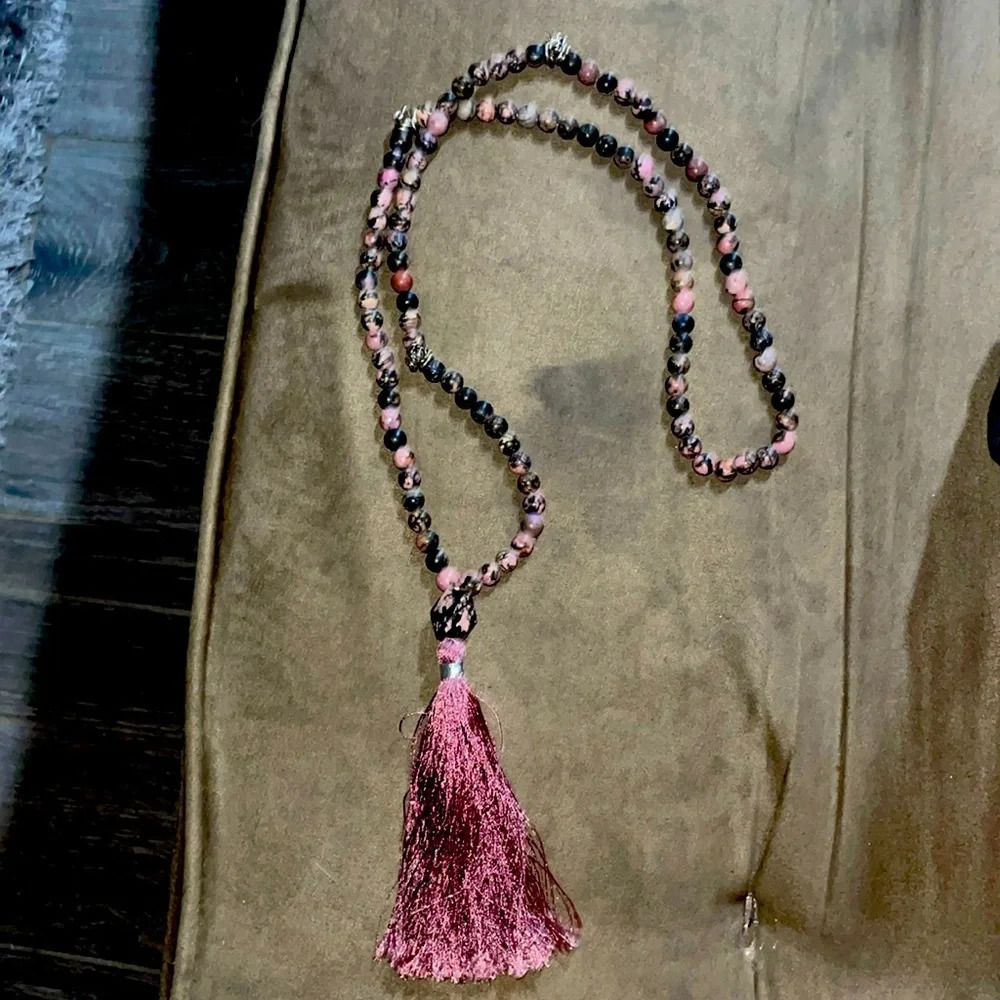 Mala 108 rhodonite rose prayer beads